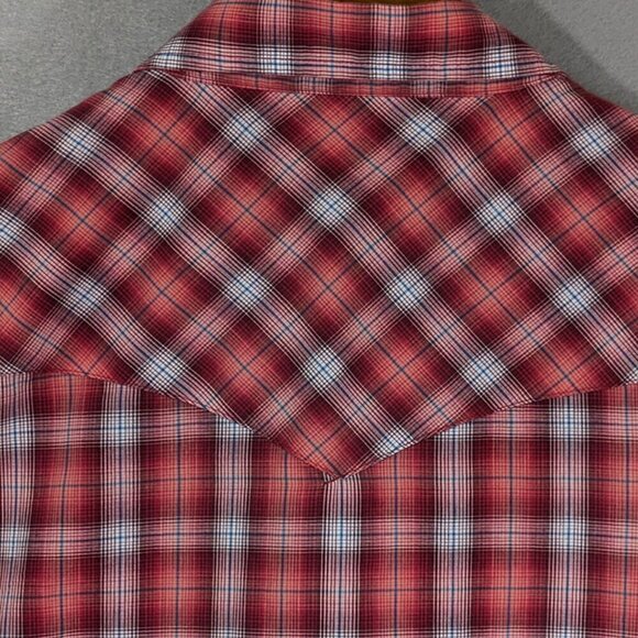 Wrangler Western Shirt Mens 2XL Pearl Snap Red Plaid Short Sleeve Pockets Rodeo - Picture 4 of 11